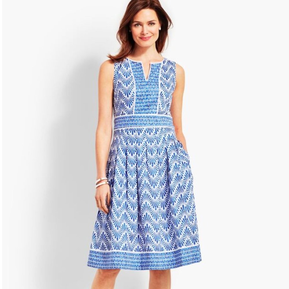 Talbots GEO MIXED-PRINT FIT-AND-FLARE DRESS